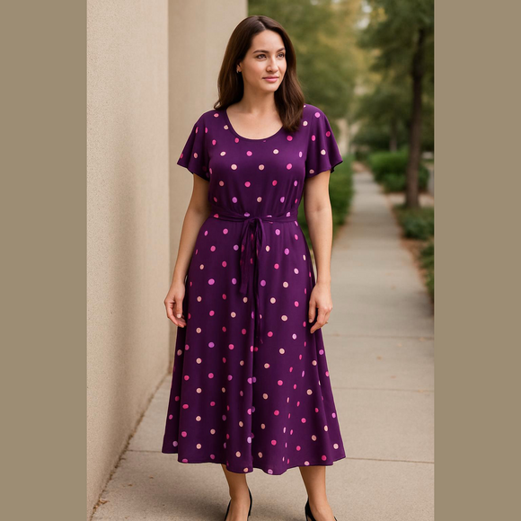Lane Bryant Dresses & Skirts - Lane Bryant Purple Flutter Sleeve Dress with Polka Dots P2P 24-26” SIZE 18, EUC
